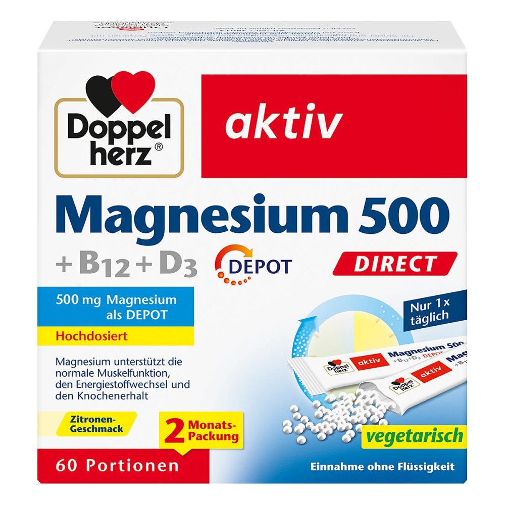 Doppelherz Magnesium 500 + B12 + D3 Depot Direct Pell., 60 pcs PZN 18390645