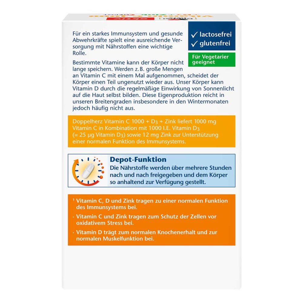 Doppelherz Vitamin C 1000 + D3 + Zinc Depot Tablets, 100 tablets PZN 17620528