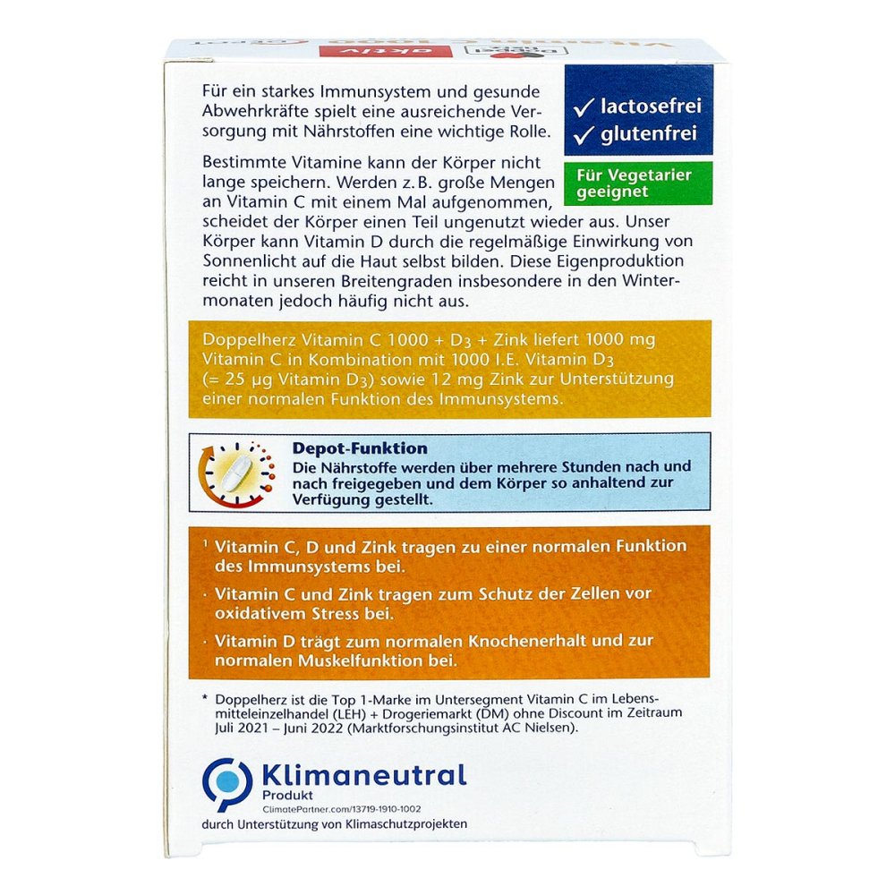 Doppelherz Vitamin C 1000 + D3 + Zink Depot Tabletten, 30 St PZN 17580390