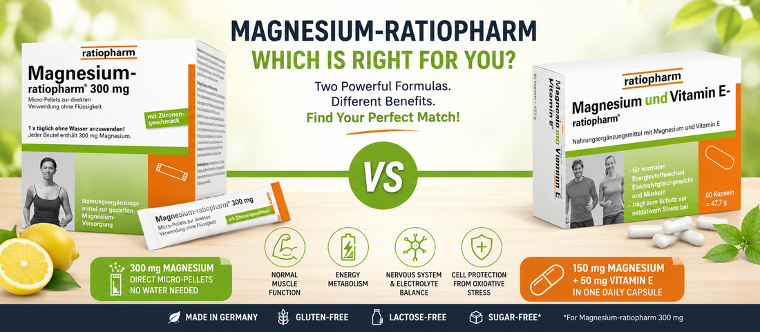 Magnesium-ratiopharm: Which Magnesium Supplement Is Right for You? 300 mg Direct Sachets vs Magnesium + Vitamin E Capsules