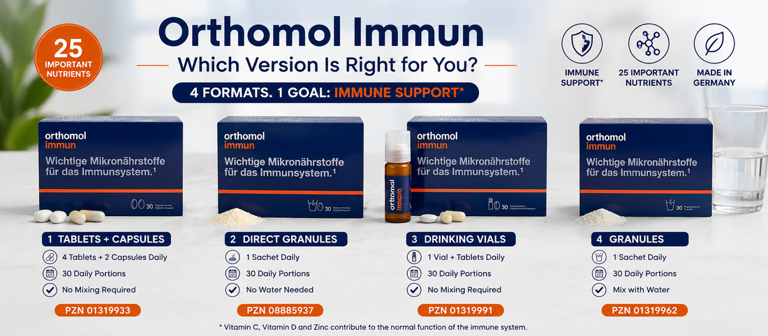 Orthomol Immun Comparison: Which Version Is Right for You? Tablets, Direct Granules, Drinking Vials or Granules