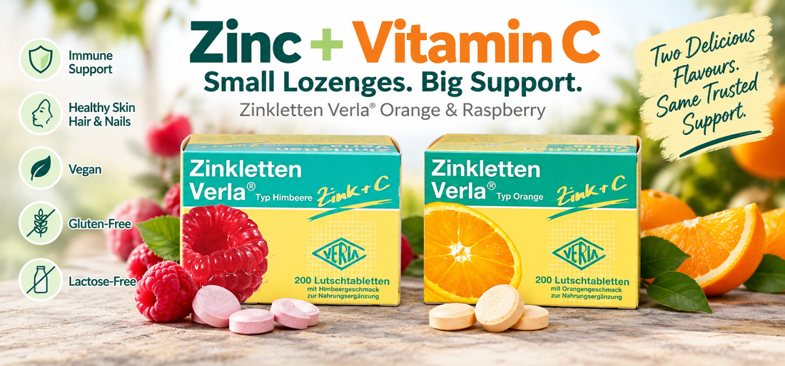 Zinc + Vitamin C Lozenges: Everyday Immune Support with Zinkletten Verla® Orange & Raspberry