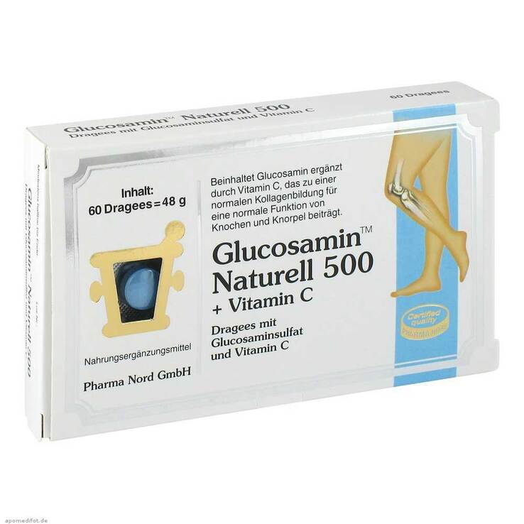 德国原装Pharma Nord 葡萄糖胺500mg补钙健骨复合营养片60粒 高强度硫酸氨基葡萄糖与维生素 C | 关节和软骨支持 | 无麸质和无乳糖 德国制造 PZN 00886966