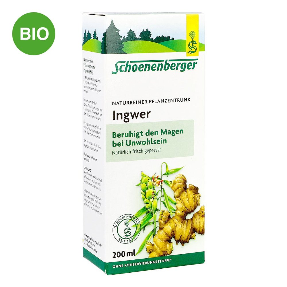 Germany Schoenenberger Organic Ginger Herbal Drink 200ml PZN 02640525 Fresh Pressed Plant Juice Digestive Stomach Support Vegan