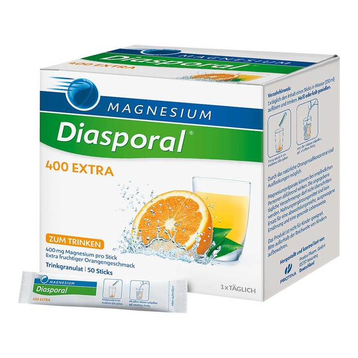 Magnesium Diasporal 400 Extra Drink Granules 50 Sticks | 400 mg Magnesium Citrate | Orange Flavor | Sugar-Free | Vegan | Muscle, Nerve & Energy Support | Made in Germany | PZN 03355608