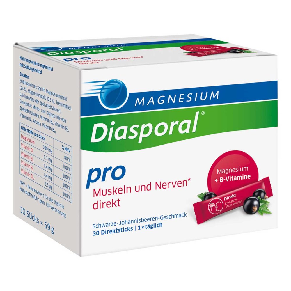 Magnesium Diasporal pro B-vitamin complex muscles + nerves direct granules, 30 pcs PZN 18160135