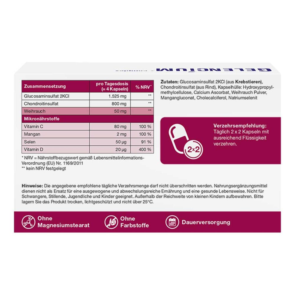 Gelencium 高剂量氨基葡萄糖软骨素维生素C胶囊，120粒，PZN 18438518