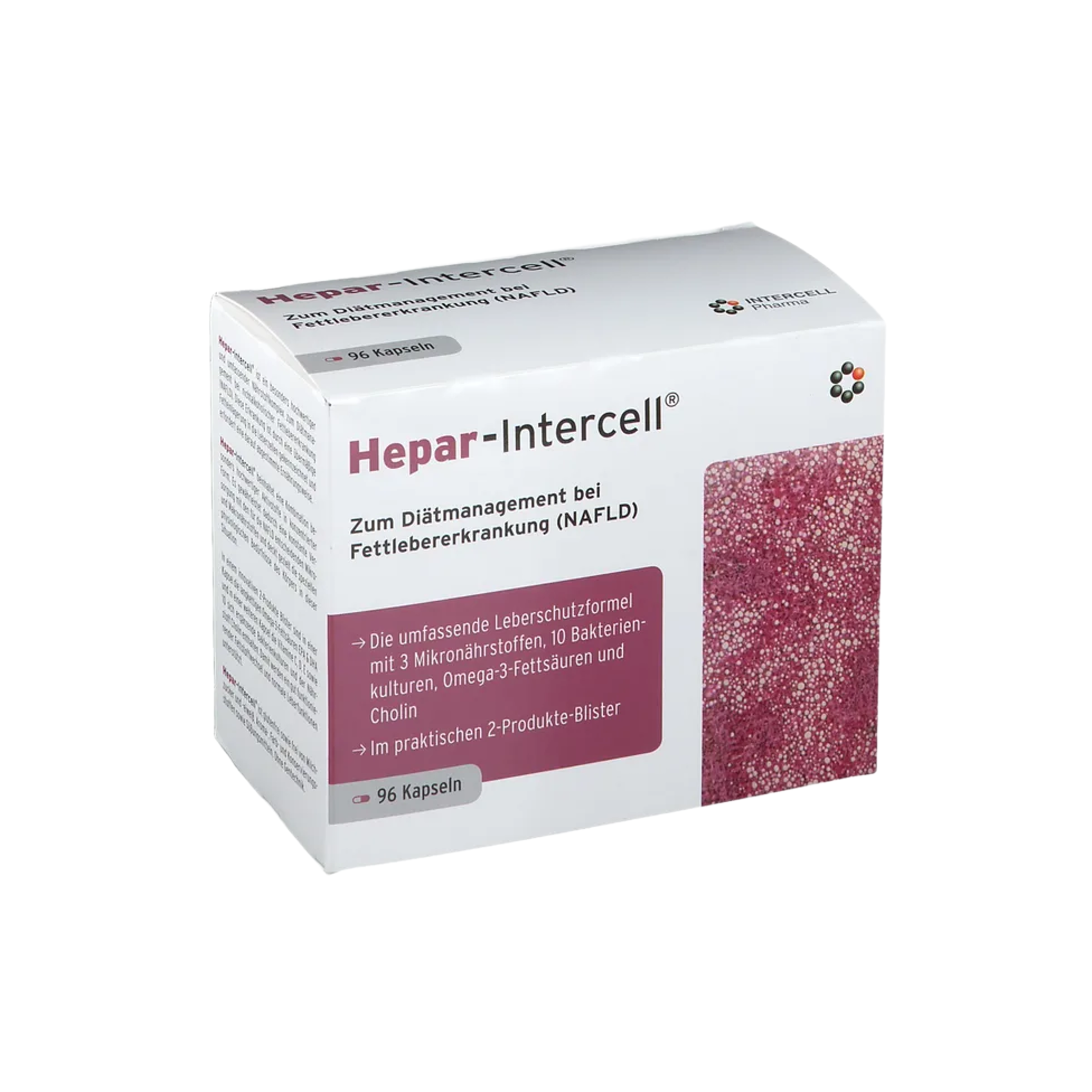 Hepar-Intercell | Choline, Omega-3 EPA & DHA, Vitamins C, D3 & E + 5 Billion CFU | Dietary Management of NAFLD | 96 Capsules | PZN 11530876