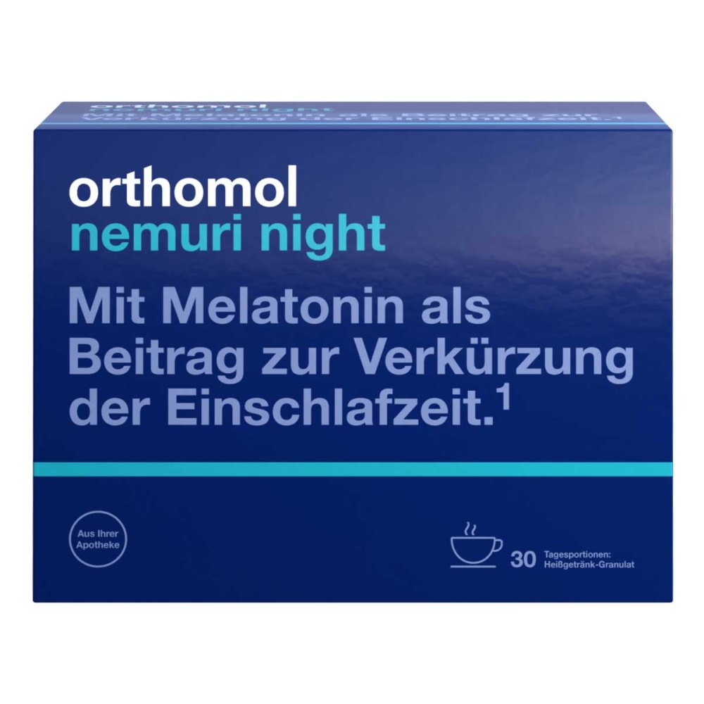 Orthomol Nemuri Night Hot Drink | 1 mg Melatonin + Magnesium, L-Tryptophan, Glycine & Plant Extracts | 30 Sachets | PZN 16918007