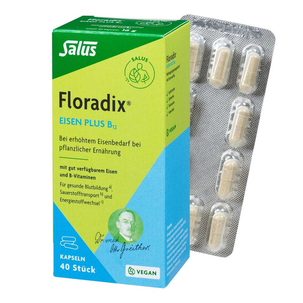 Floradix Iron plus B12 vegan capsules, 40 pieces PZN 05566166