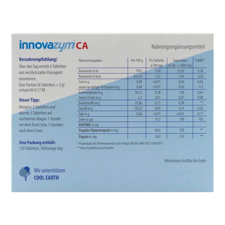 德国原装 Innovazym CA 肠溶片 120粒 | 木瓜蛋白酶、胰蛋白酶、胰凝乳蛋白酶和硒 PZN 12650358