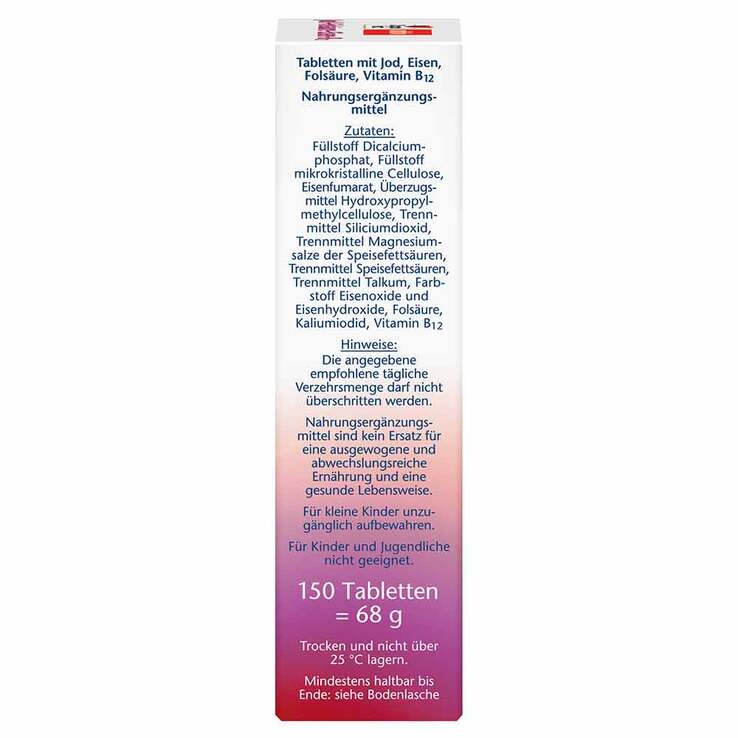 Germany Doppelherz Iodine + Folic Acid + Iron + B12 Tablets 150 pcs PZN 18710558 Women Energy Thyroid Support