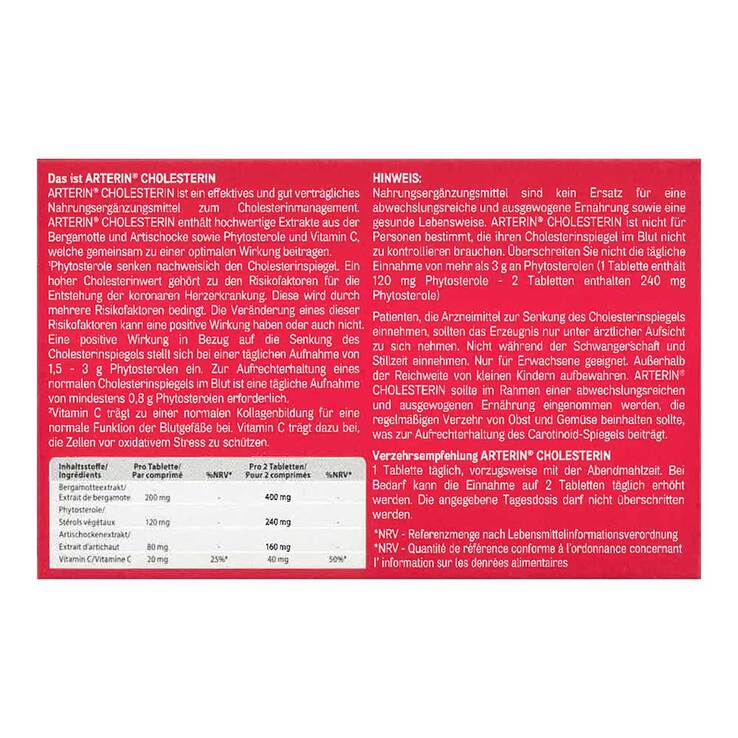 ARTERIN Cholesterin 30 Tablets | Cholesterol Support | Bergamot, Phytosterols, Artichoke & Vitamin C | PZN 18843911