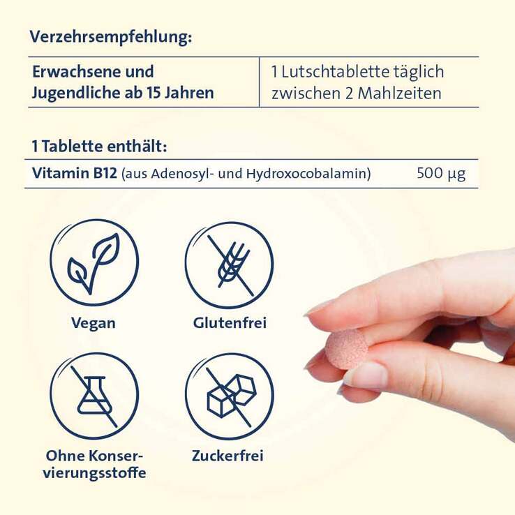 Vitamin B12 Hevert 500 µg Duo Aktiv 180 Cherry Lozenges | Dual Active Vitamin B12 (Adenosylcobalamin + Hydroxocobalamin) | Energy & Nervous System Support | Vegan PZN 19636947