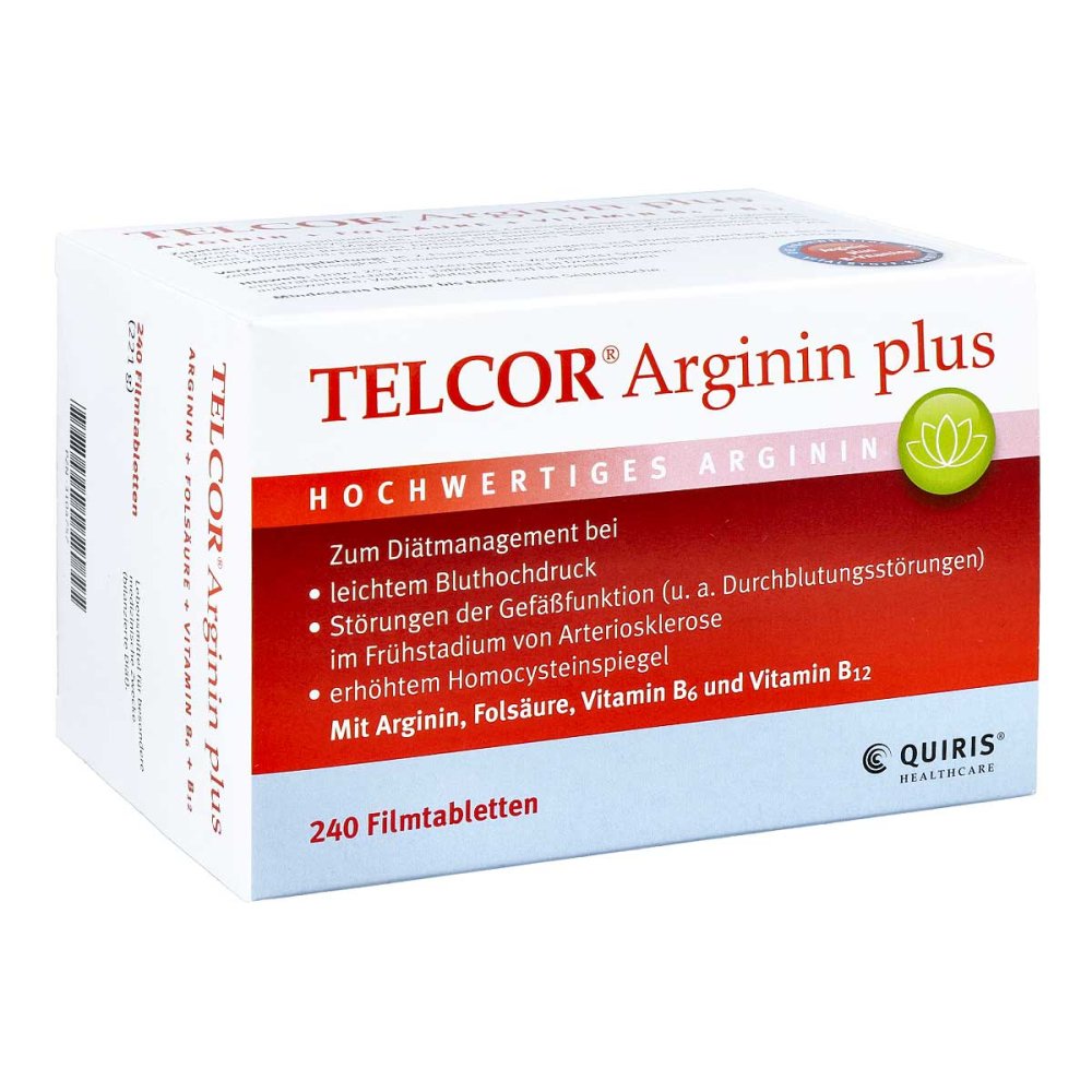 Telcor Arginin Plus 240 Film-Coated Tablets | Premium L-Arginine + Vitamin B6, B12 & Folic Acid | Vascular & Energy Nutritional Support | Vegan Made in Germany PZN 03104757