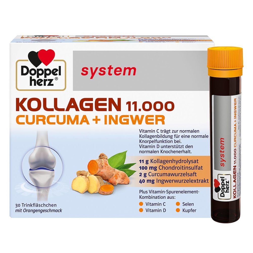 Doppelherz 系统胶原蛋白 11,000 姜黄 + 生姜 30x25ml PZN 16879158 橙味饮水瓶