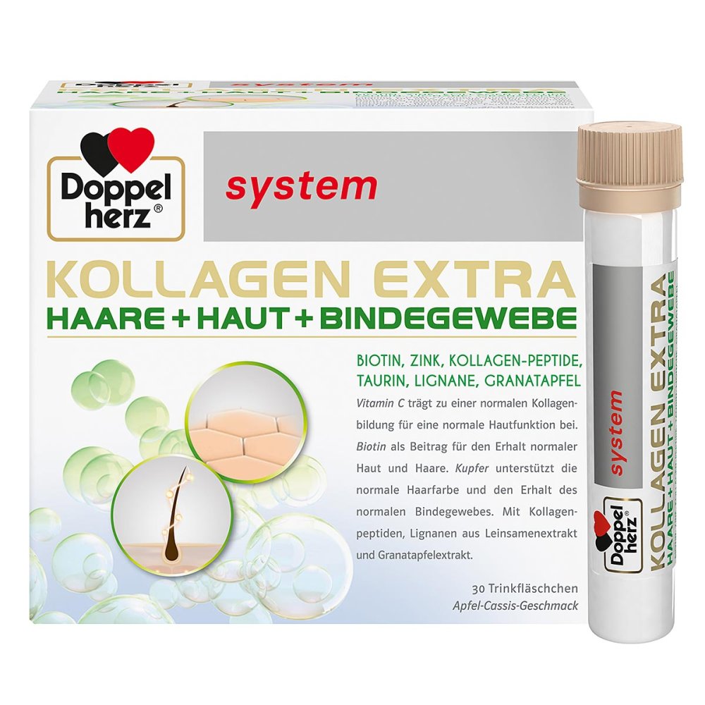 Doppelherz System Kollagen Extra 30 Drinking Vials PZN 17215437 2.5 g Collagen Peptides + Hyaluronic Acid | Hair, Skin & Connective Tissue Support