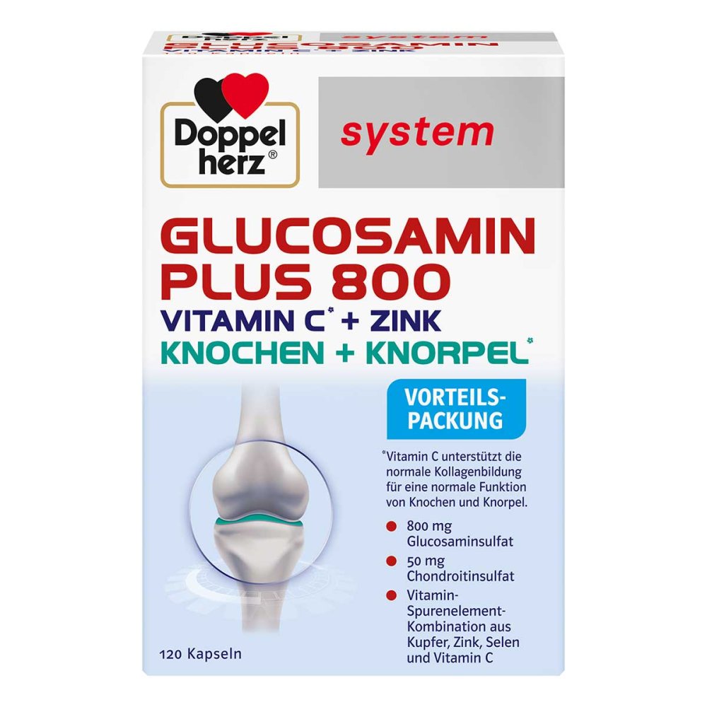 Doppelherz System Glucosamine Plus 800 | Joint & Cartilage Support Formula | Glucosamine, Chondroitin, Vitamin C, Zinc & Selenium | 120 Capsules | PZN 09337942