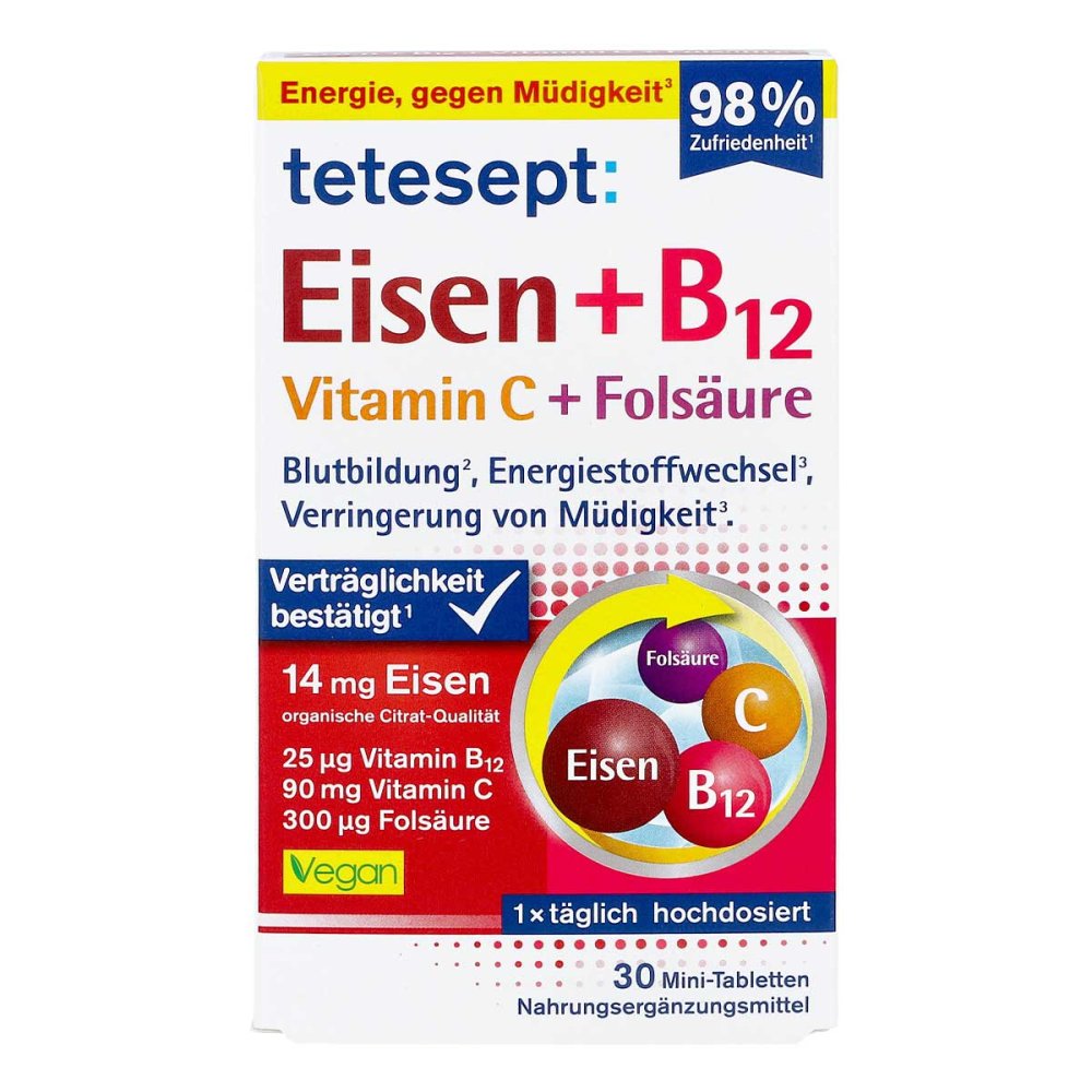 Tetesept Iron+B12 Vitamin C+Folic Acid Film-coated Tablets 30 pcs PZN 18761739
