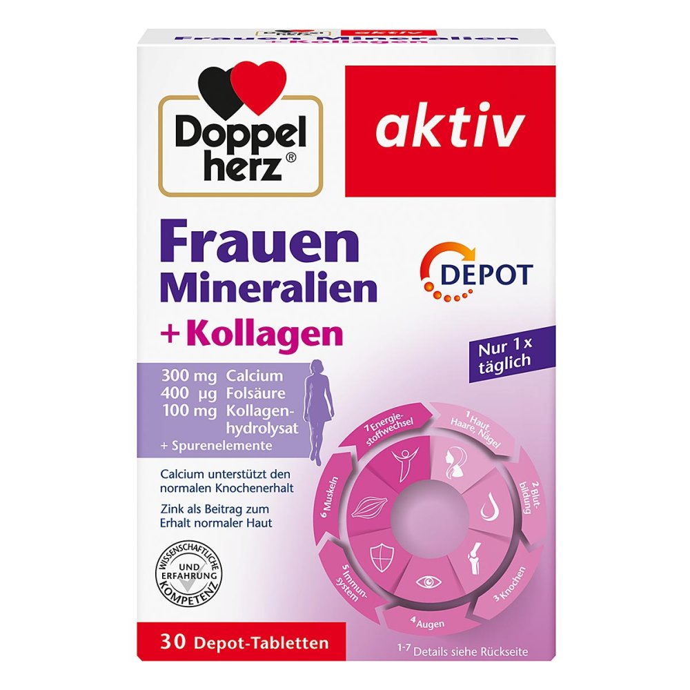 Doppelherz 女性矿物质 + 胶原蛋白片，30 片 PZN：16747617