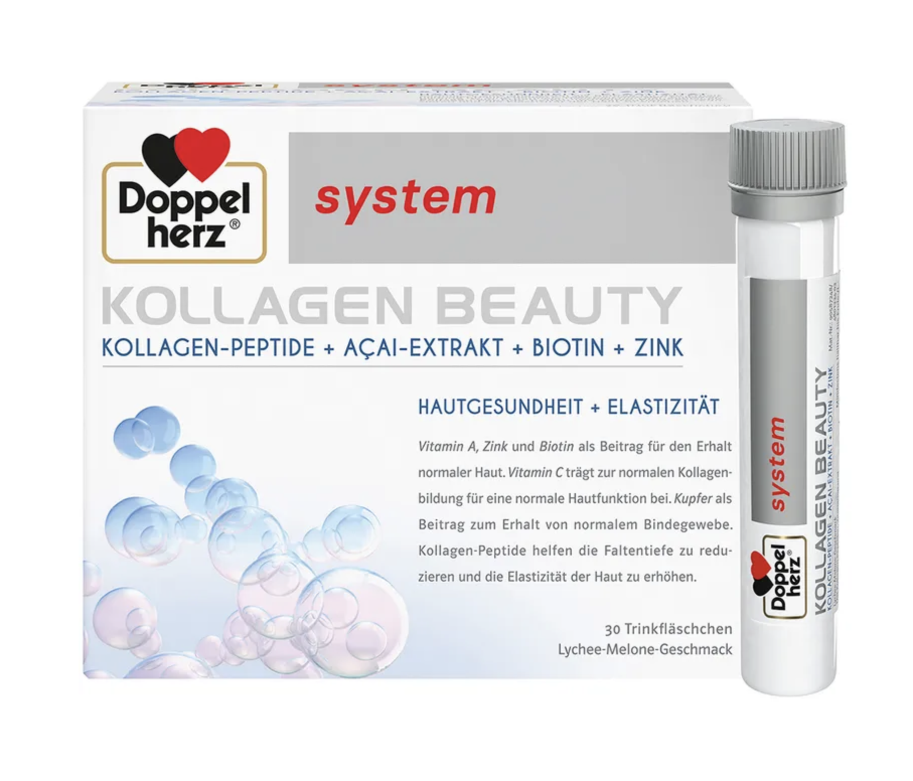 Doppelherz System Collagen Beauty | Collagen Peptides, Biotin, Vitamin C & Zinc | Skin Beauty Drink | 30 Ready-to-Drink Bottles | PZN 13332904