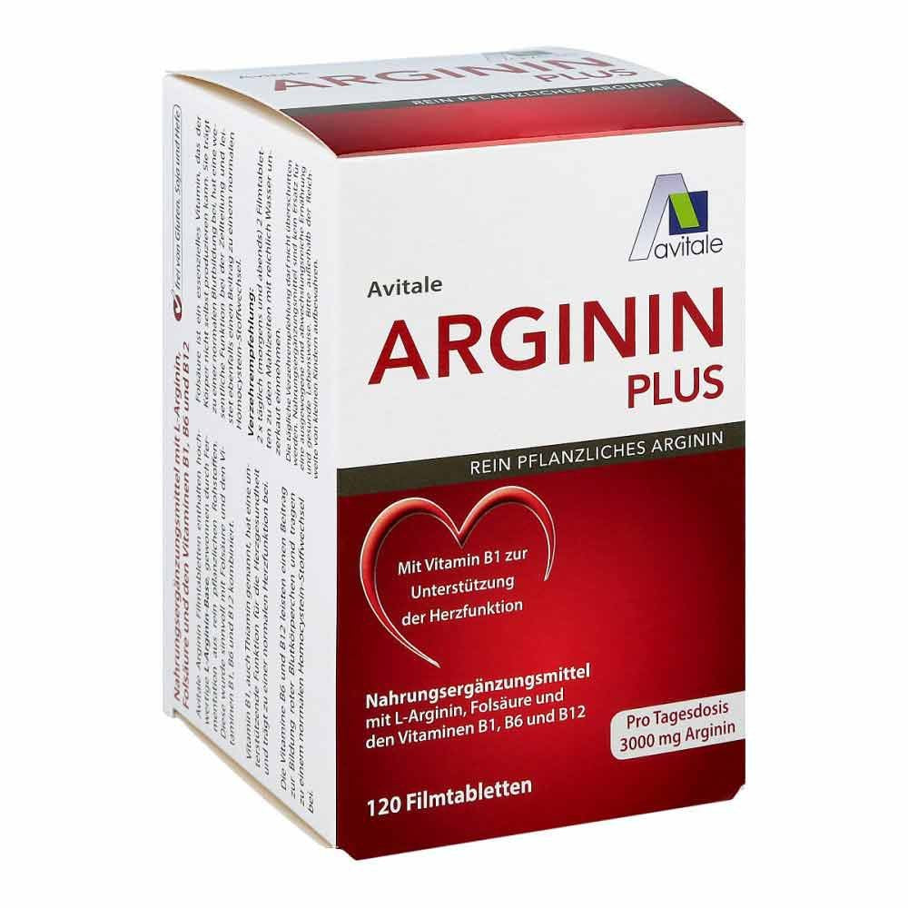 Avitale Arginin Plus 120 Tablets | 3,000 mg L-Arginine | Vitamin B1, B6, B12 & Folic Acid | Heart Health & Homocysteine Metabolism | PZN 12470509