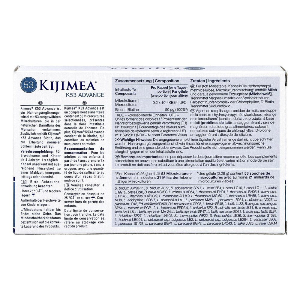 Kijimea K53 Advance Capsules 28 pcs | 53 Probiotic Strains, 21 Billion CFU & Biotin | Gut Microbiome Support | Made in Germany | PZN 18379767