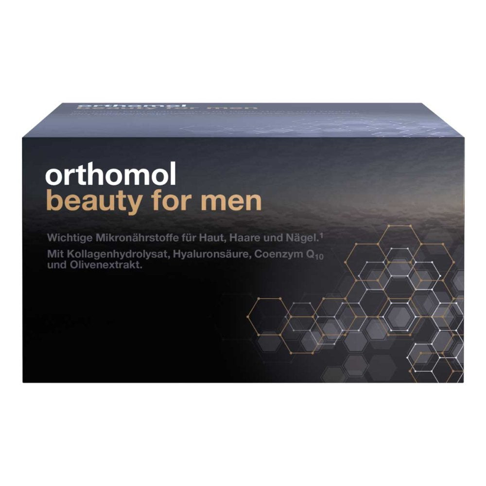 Orthomol Beauty for Men | Collagen, Hyaluronic Acid, Coenzyme Q10 & Olive Extract | Men's Skin, Hair & Nail Support | 30 Ready-to-Drink Vials | PZN 16016960