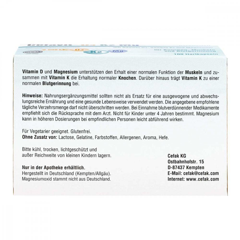 Cefavit D3 K2 Mg 硬胶囊，100 粒 PZN 15194174