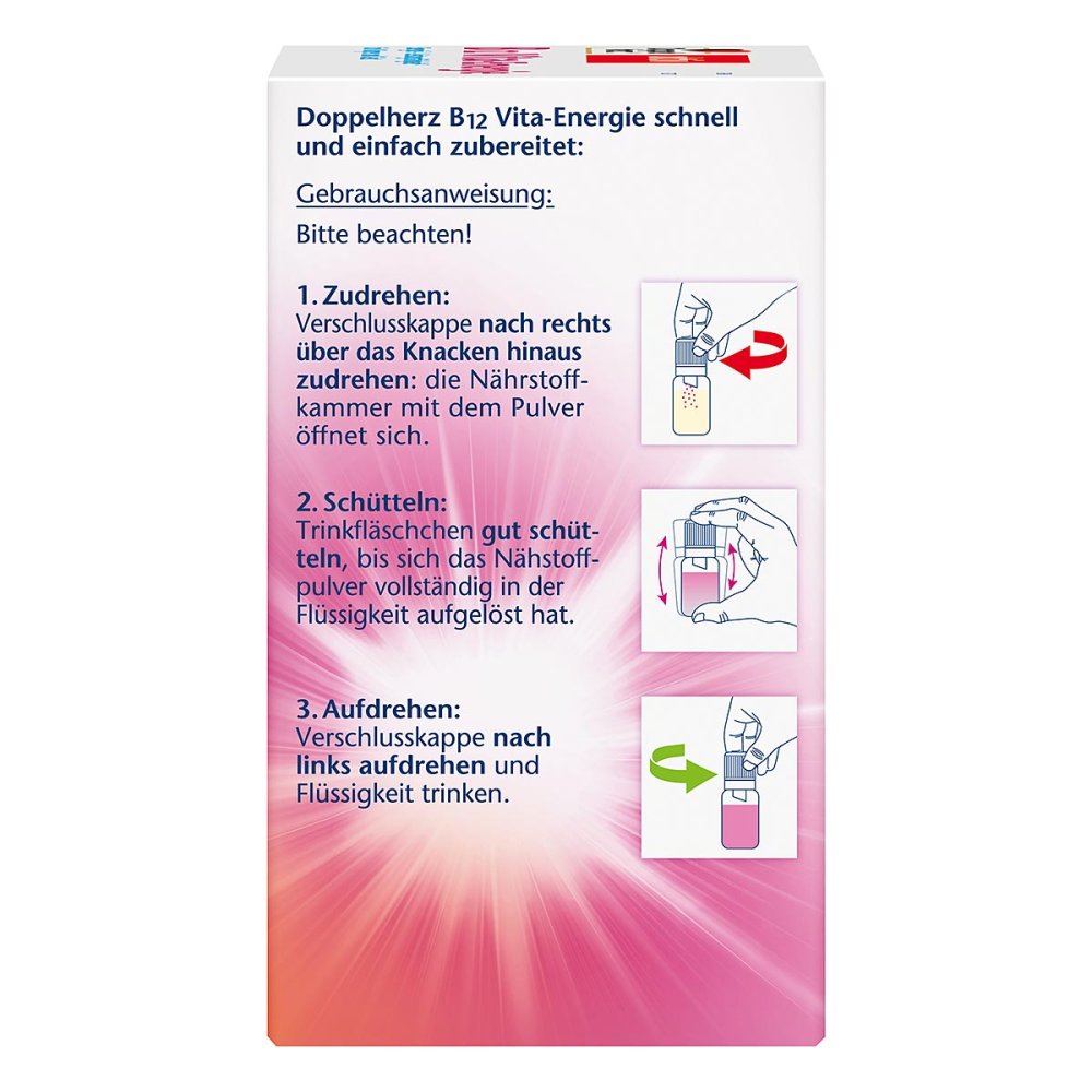 Doppelherz aktiv B12 Vita-Energie | Vitamin B12 450 μg + B1, B6 & Niacin | Energy & Fatigue Support | Vegan | 30 Drinking Bottles | PZN 15252954