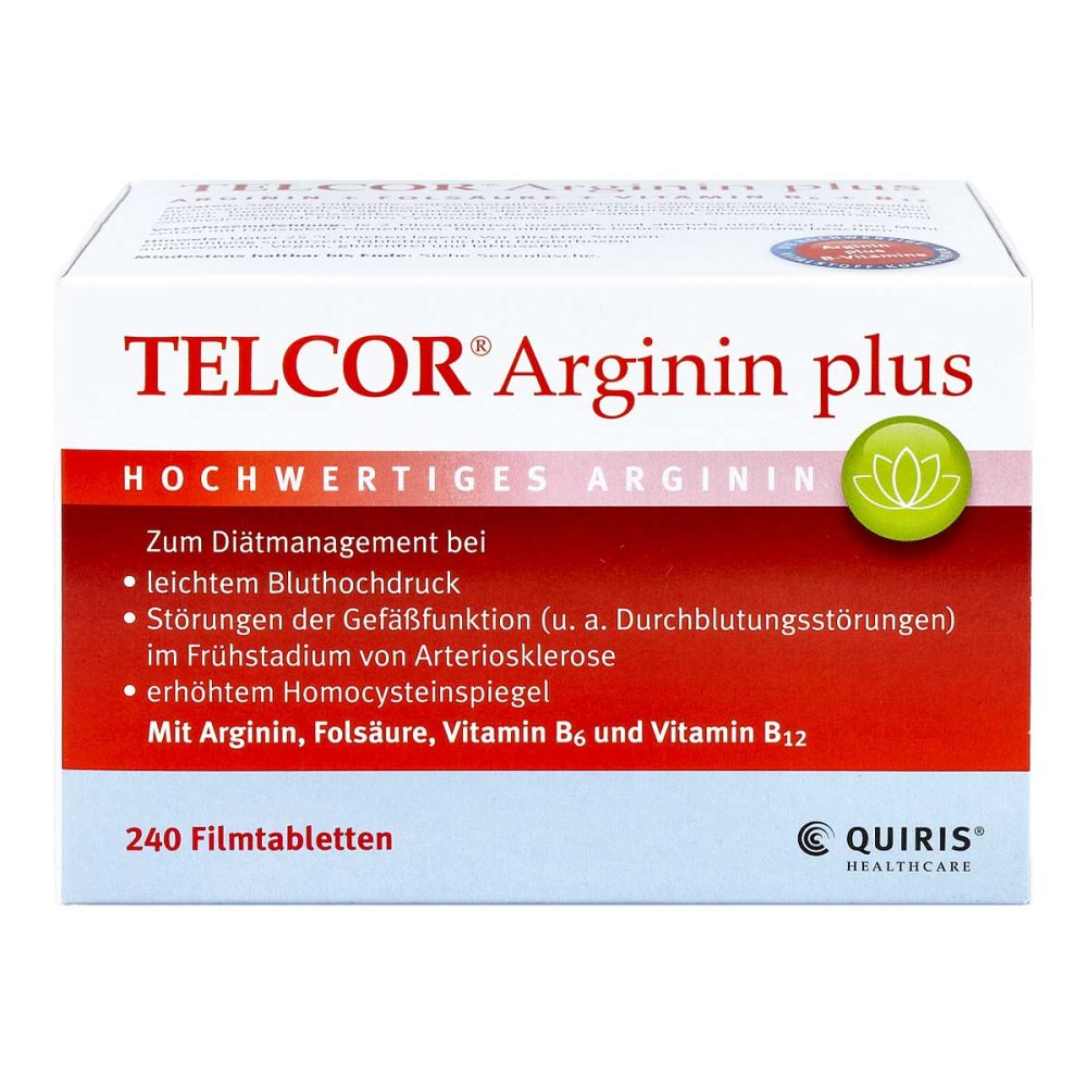 Telcor Arginin Plus 240 Film-Coated Tablets | Premium L-Arginine + Vitamin B6, B12 & Folic Acid | Vascular & Energy Nutritional Support | Vegan Made in Germany PZN 03104757