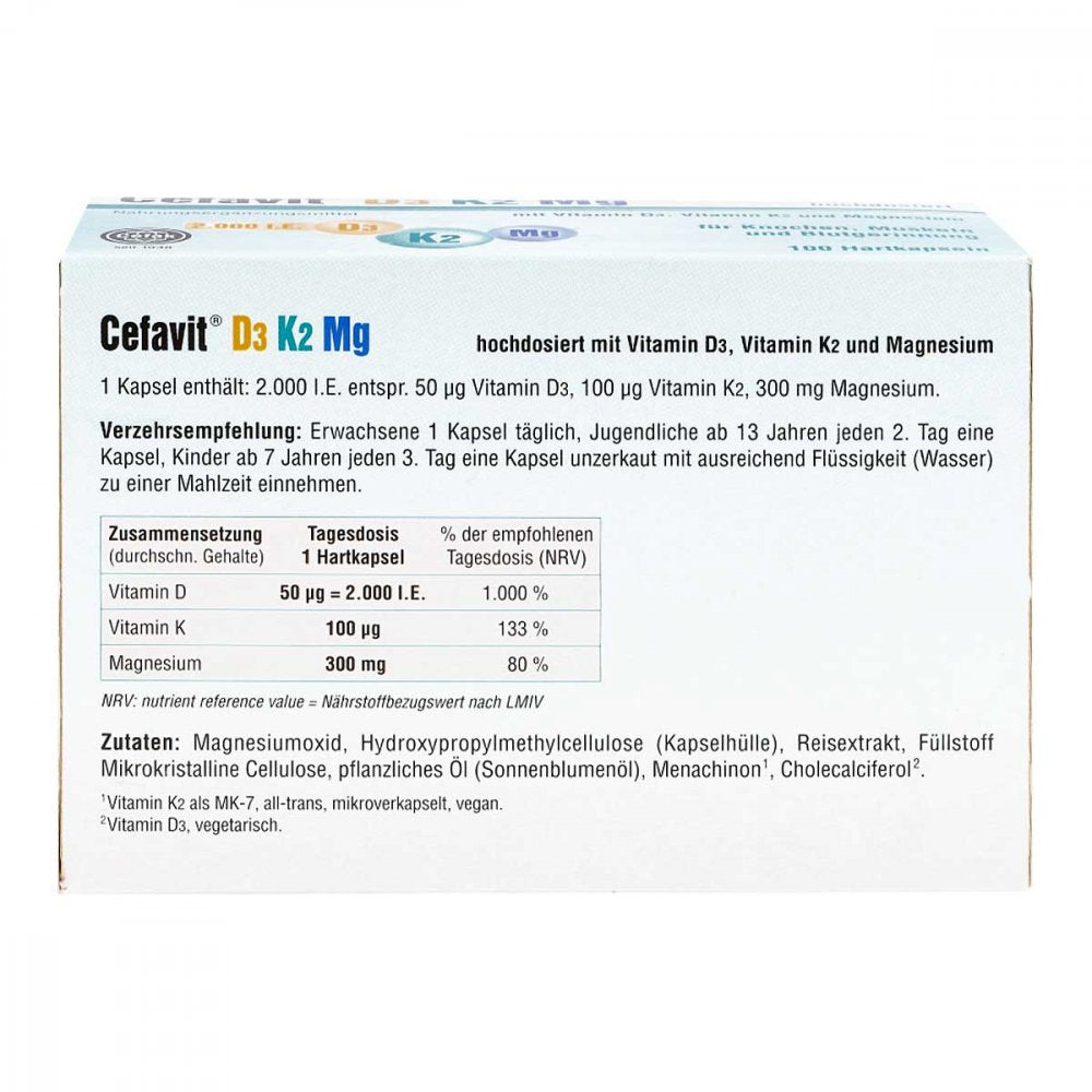 Cefavit D3 K2 Mg 硬胶囊，100 粒 PZN 15194174