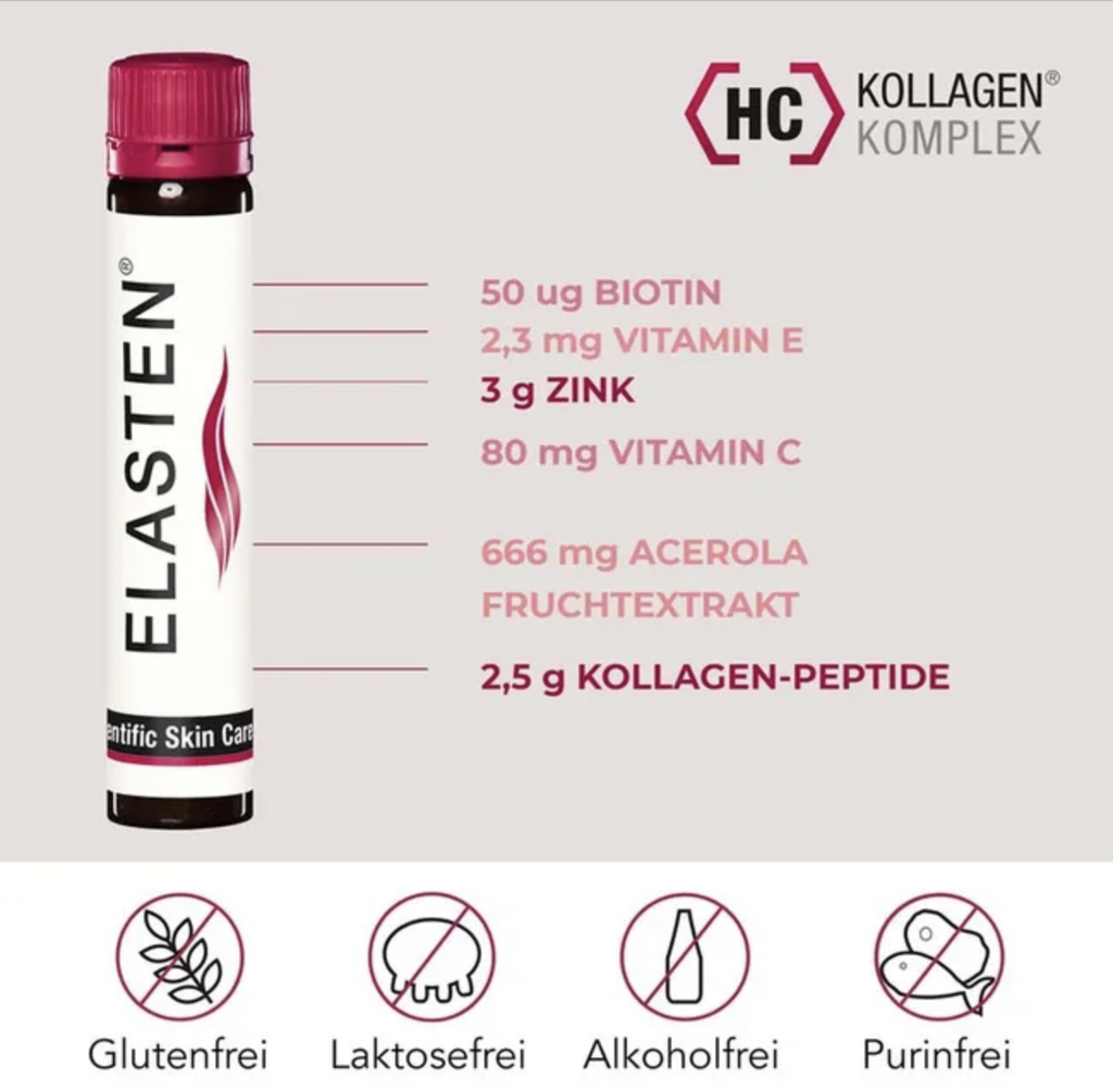 ELASTEN® 胶原蛋白饮用安瓿 28 件，打造美丽肌肤，PZN 10048806 – 经研究验证的原装产品，含西印度樱桃、维生素 C、锌、生物素