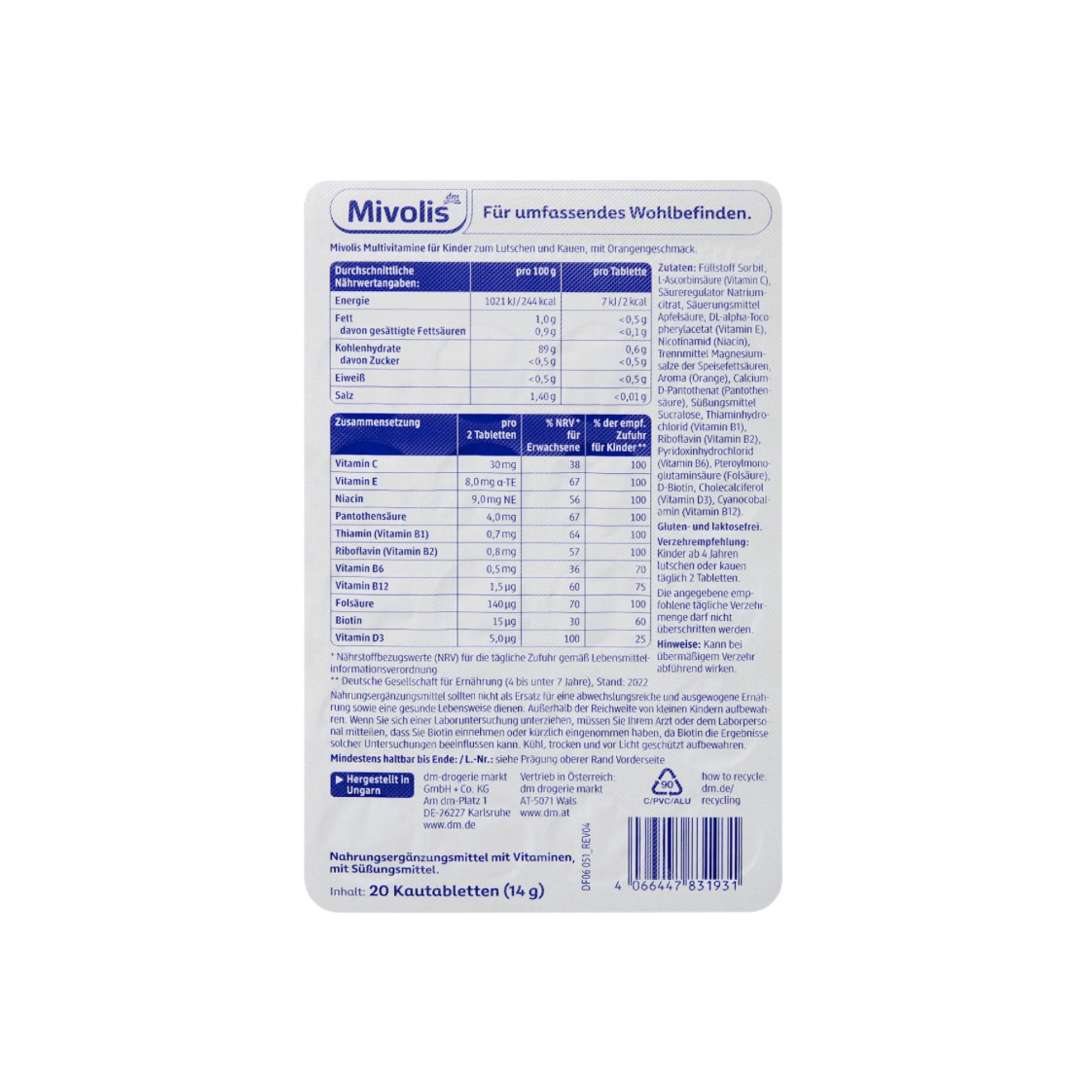 Mivolis Kids Multivitamin Chewable Tablets – 5 Pack (100 Tablets) Sugar-Free