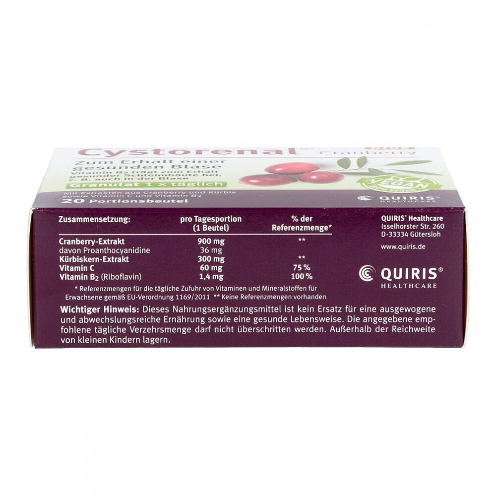 Cystorenal Cranberry Plus Granules 20 Sachets | Cranberry & Pumpkin Seed Bladder Support Formula | PZN 07635730