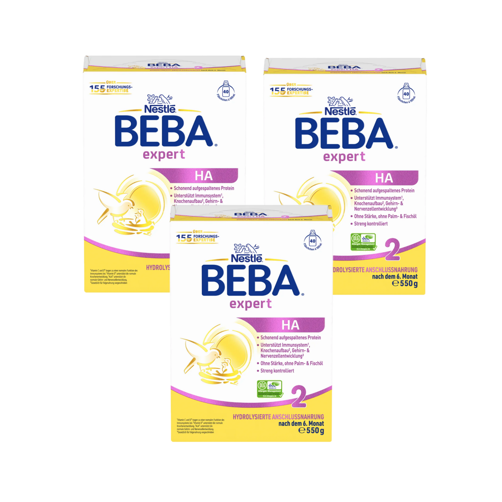 Nestlé BEBA EXPERT HA 2 Follow-On Formula Triple Pack 1750g 3 × 550 g | From 6 Months | Hydrolyzed Whey Protein | DHA & L. reuteri | Palm Oil Free