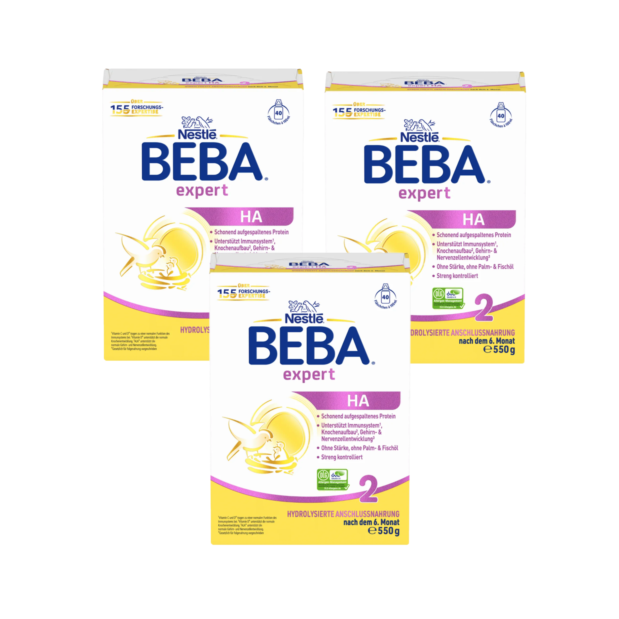 Nestlé BEBA EXPERT HA 2 Follow-On Formula Triple Pack 1750g 3 × 550 g | From 6 Months | Hydrolyzed Whey Protein | DHA & L. reuteri | Palm Oil Free