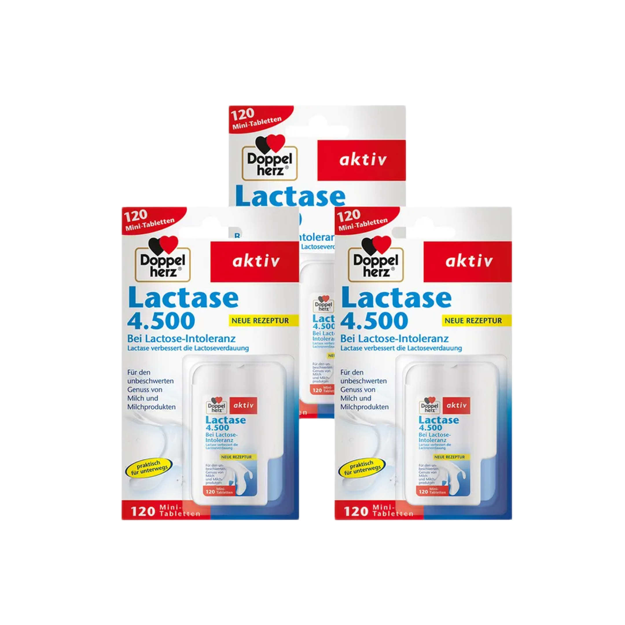 Doppelherz aktiv Lactase 4,500 360 Mini Tablets 3-Pack 4,500 FCC Lactase Enzyme | Vegan | Click Dispenser PZN 12894563