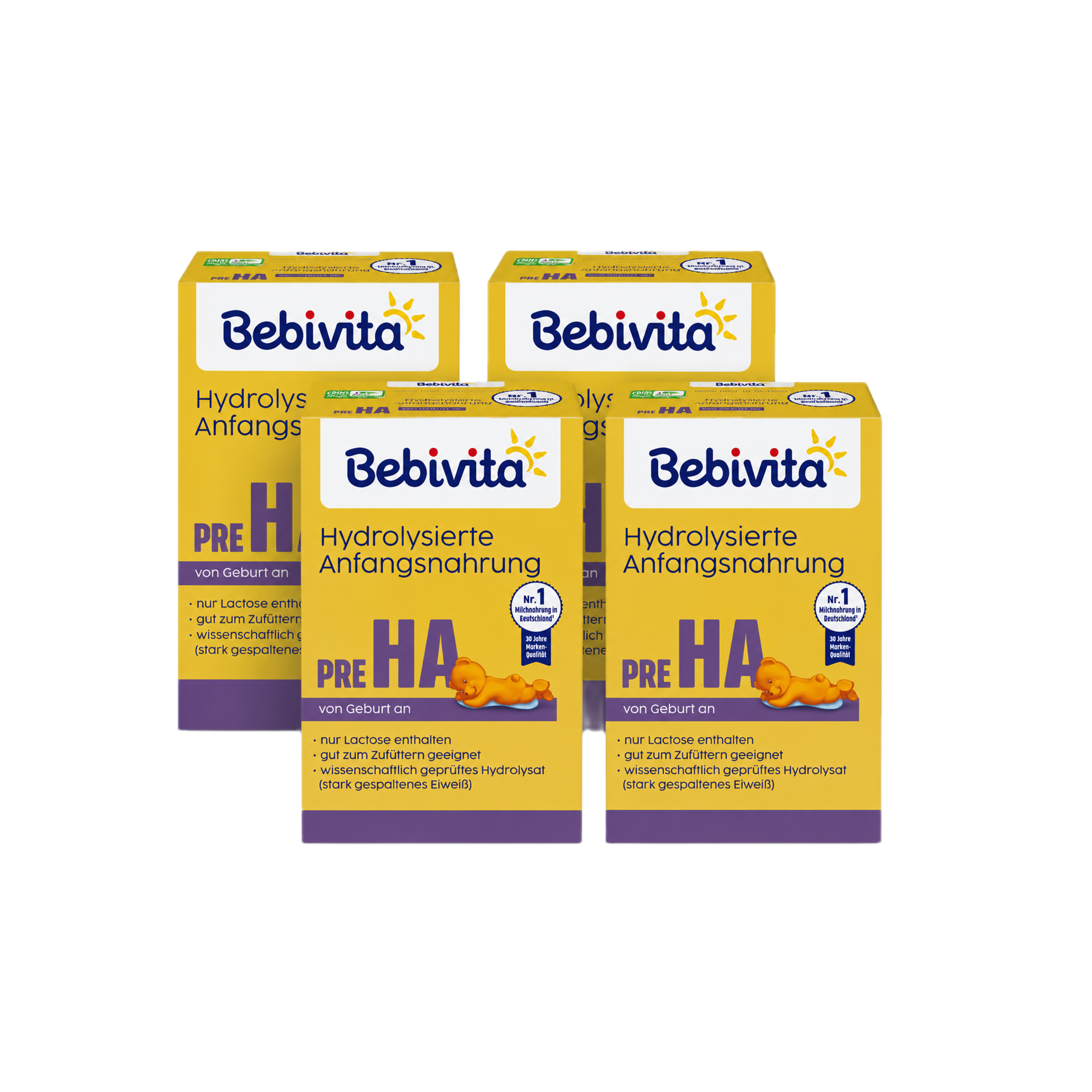 德国原装 Bebivita PRE段水解乳清蛋白 HA初生婴儿特殊配方奶粉 超值装 4盒 × 500 克 0岁以上 水解乳清蛋白 DHA 仅含乳糖 | 德国制造