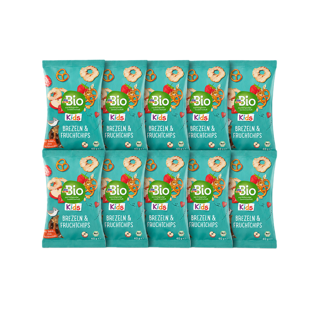 dmBio Organic Kids Pretzels & Fruit Chips Value Pack | 10 × 40 g | From 3 Years | Organic Spelt Pretzels, Apple & Strawberry | No Added Sugar | Made in Germany