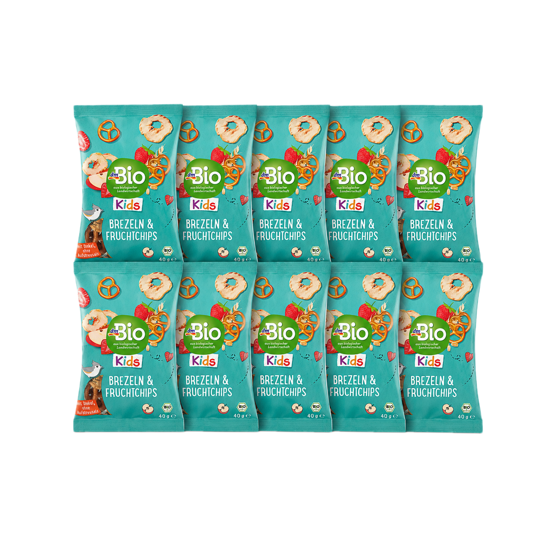 dmBio Organic Kids Pretzels & Fruit Chips Value Pack | 10 × 40 g | From 3 Years | Organic Spelt Pretzels, Apple & Strawberry | No Added Sugar | Made in Germany