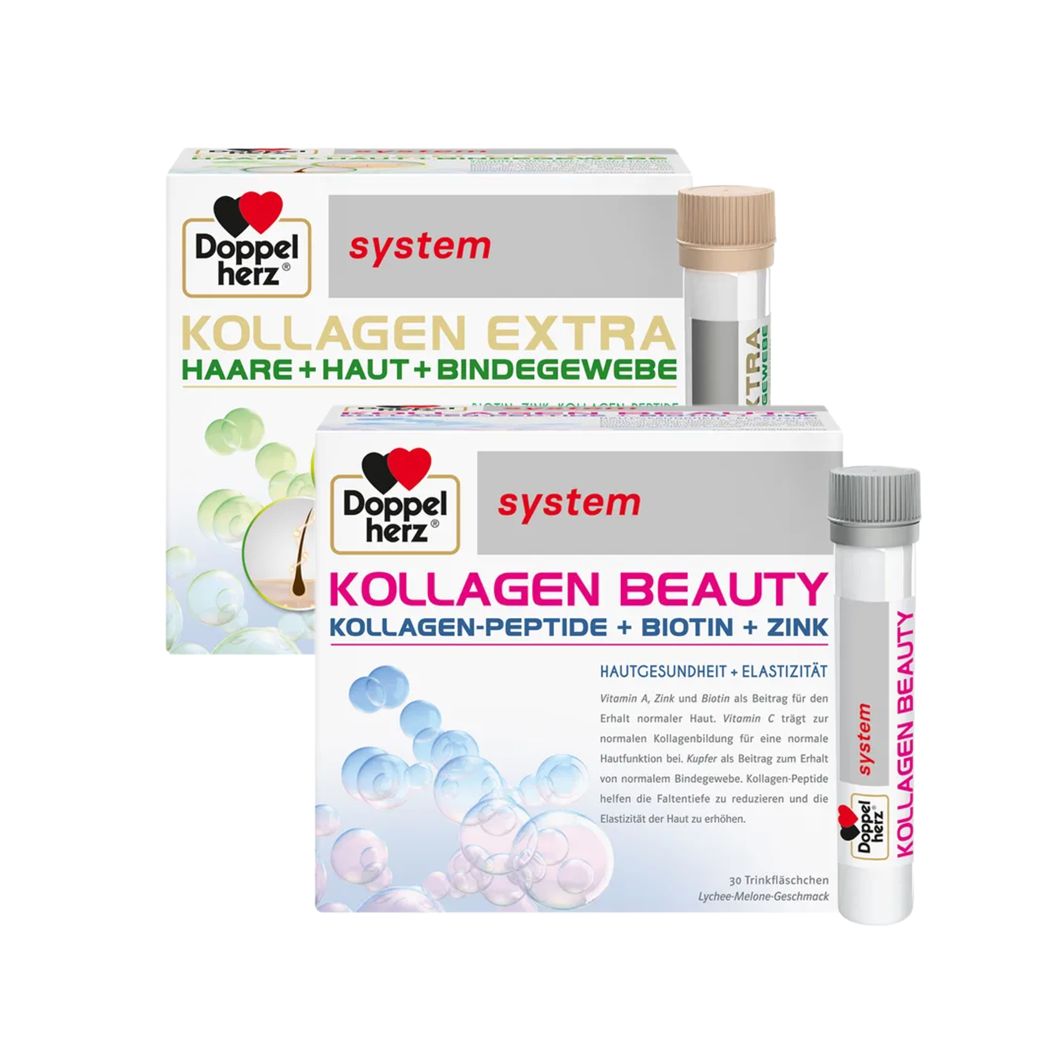 Doppelherz System Collagen Beauty Duo Set | KOLLAGEN BEAUTY (PZN 13332904) + KOLLAGEN EXTRA (PZN 17215437) | 60 Drinking Vials | Hair, Skin & Connective Tissue Support | Made in Germany