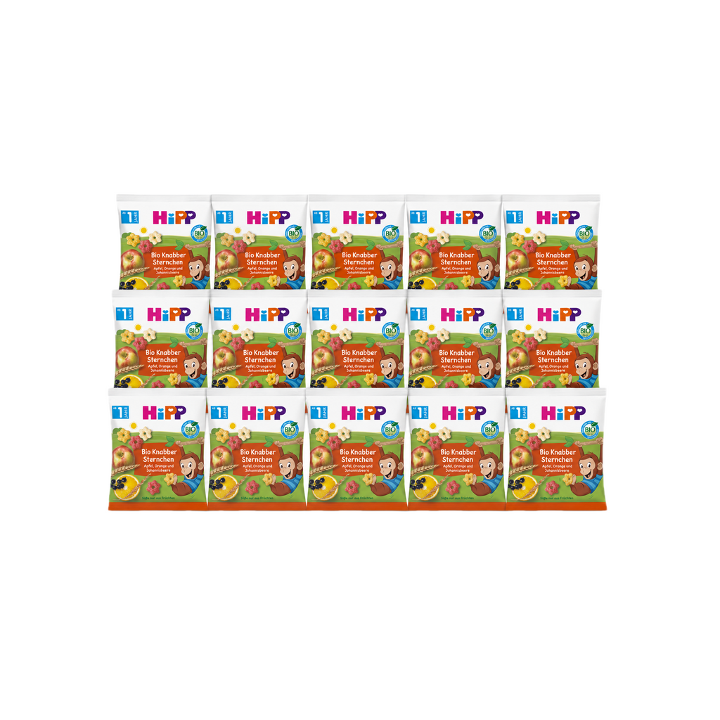 HiPP Organic Crunchy Stars Apple, Orange & Blackcurrant Value Pack 15 × 30 g Kids Snack from 1 Year | Organic Cereal Snack | No Added Flavors | Made in Germany
