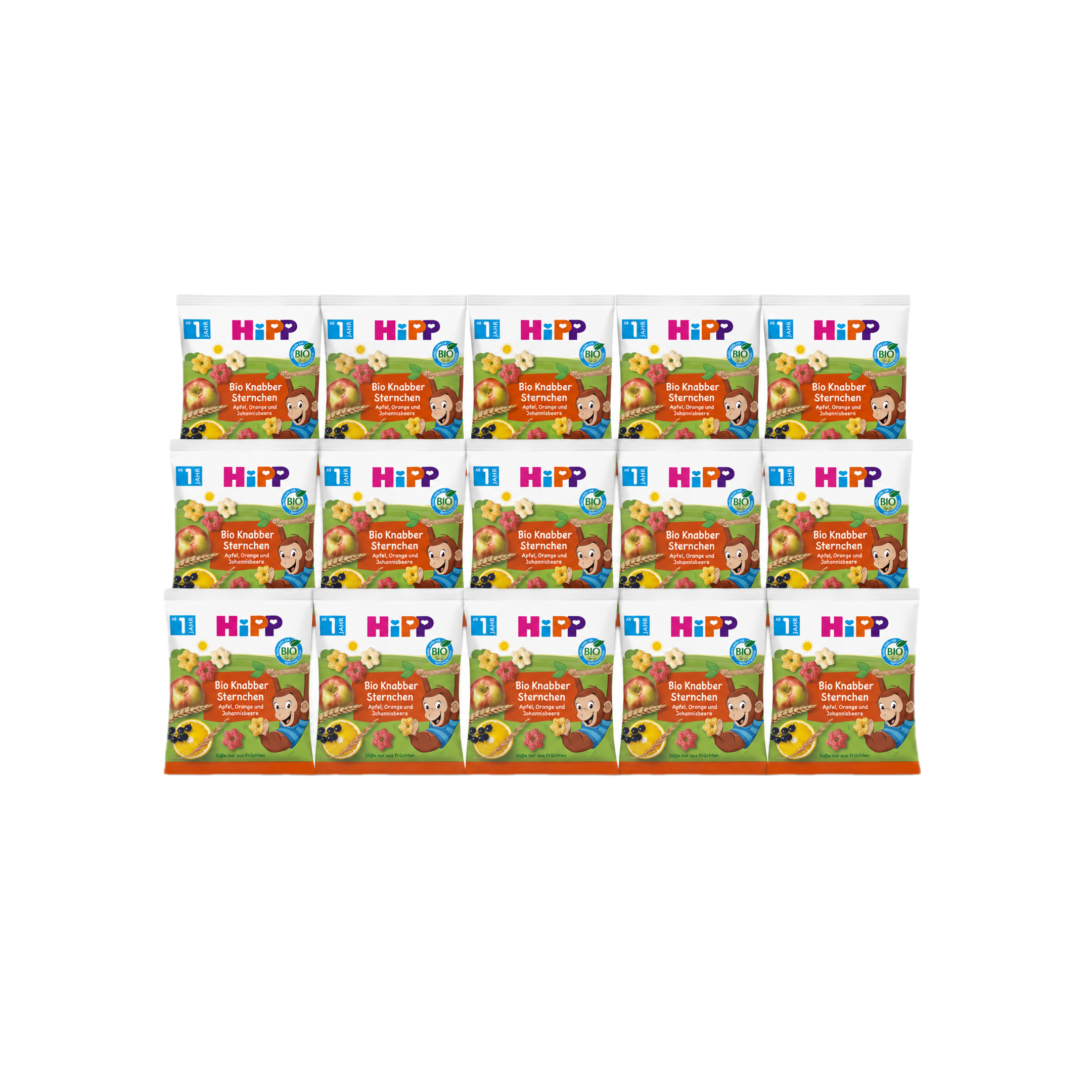 HiPP Organic Crunchy Stars Apple, Orange & Blackcurrant Value Pack 15 × 30 g Kids Snack from 1 Year | Organic Cereal Snack | No Added Flavors | Made in Germany