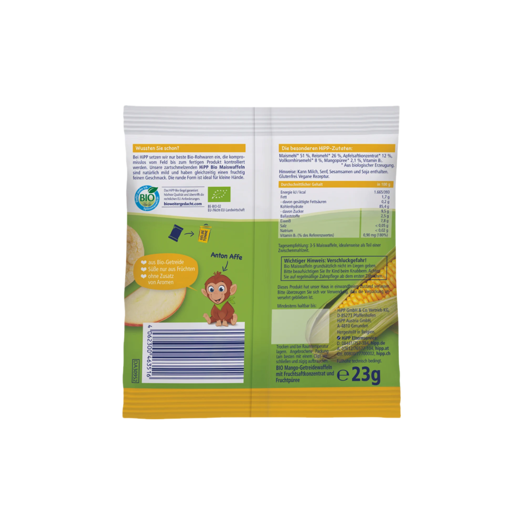 HiPP Organic Mango Corn Cakes Value Pack 12 × 23 g Baby Snack from 8 Months | Organic | Gluten Free | No Added Sugar