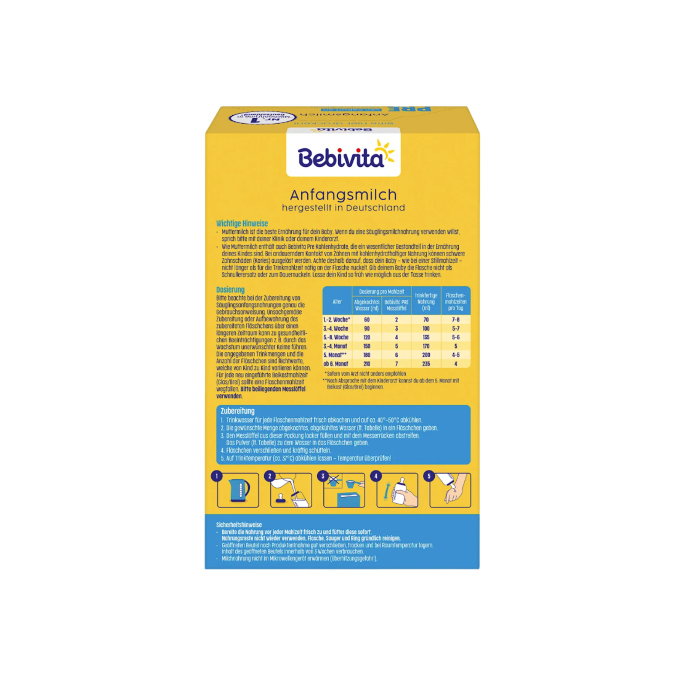 Bebivita PRE Infant Formula Value Pack 4 × 500 g From Birth | DHA Lactose Only | Suitable for Breastfeeding Combination | Made in Germany