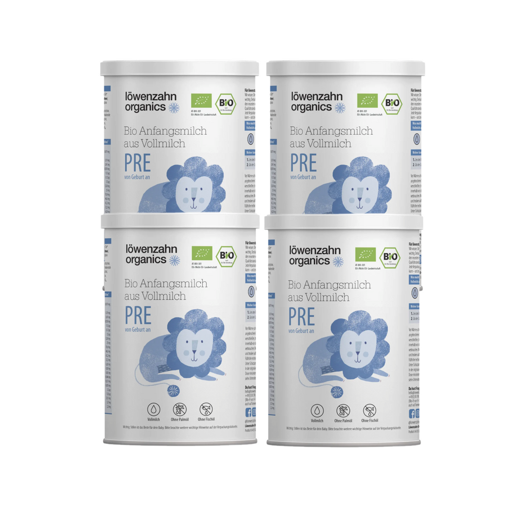 Löwenzahn Organics PRE Organic Infant Formula Family Value Pack 1600g 4 × 400 g | Whole Milk Recipe | From Birth | Organic | Palm Oil Free | Made in Germany