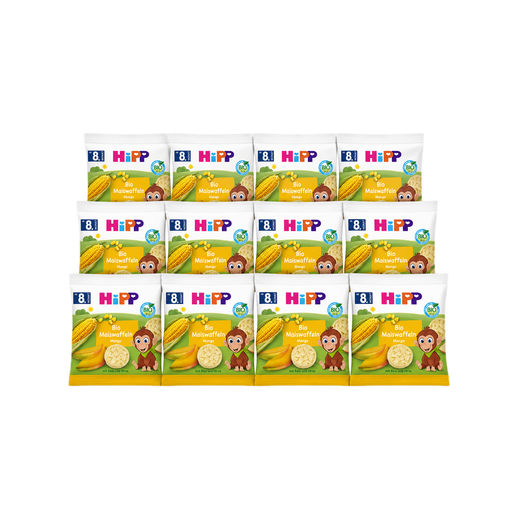 HiPP Organic Mango Corn Cakes Value Pack 12 × 23 g Baby Snack from 8 Months | Organic | Gluten Free | No Added Sugar
