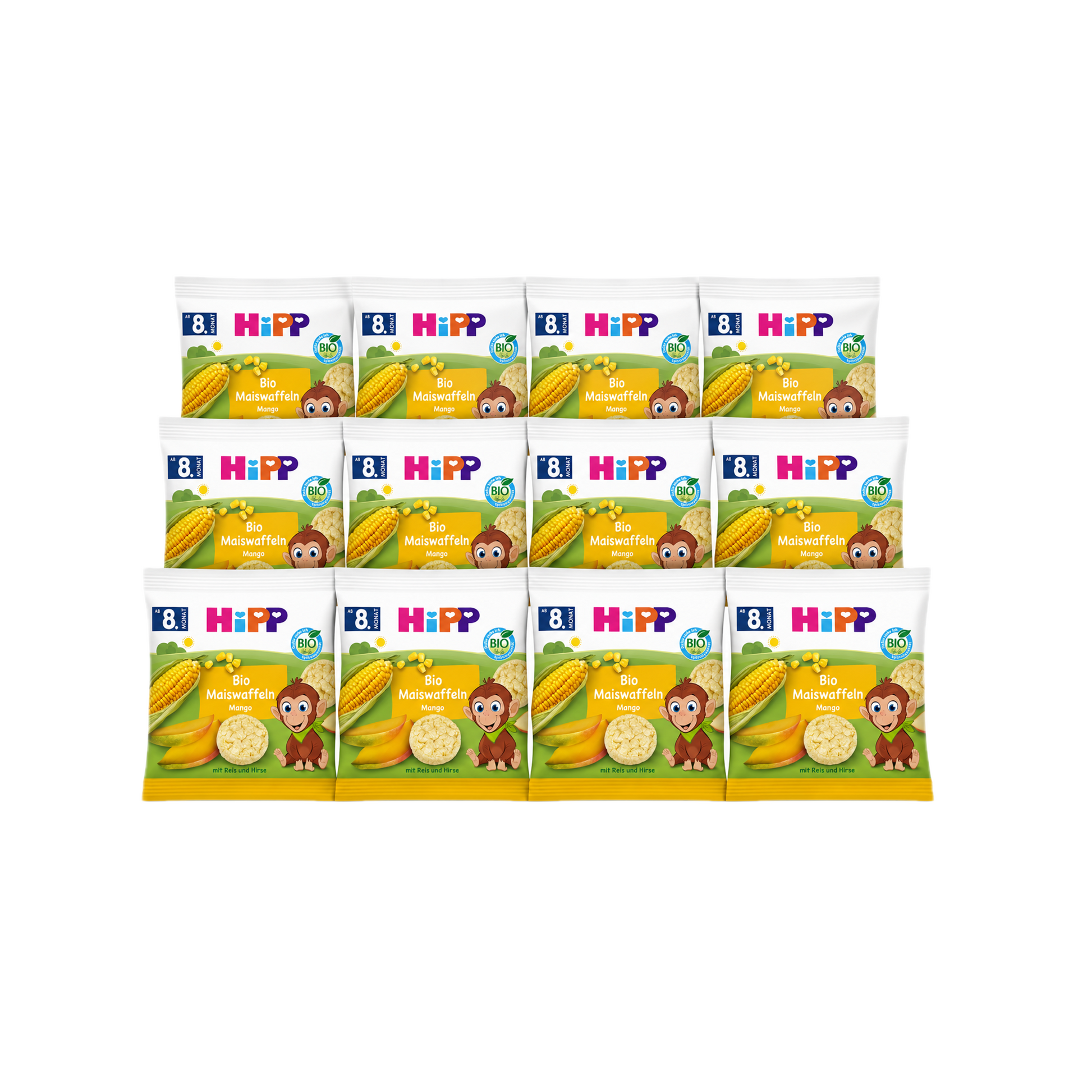 HiPP Organic Mango Corn Cakes Value Pack 12 × 23 g Baby Snack from 8 Months | Organic | Gluten Free | No Added Sugar