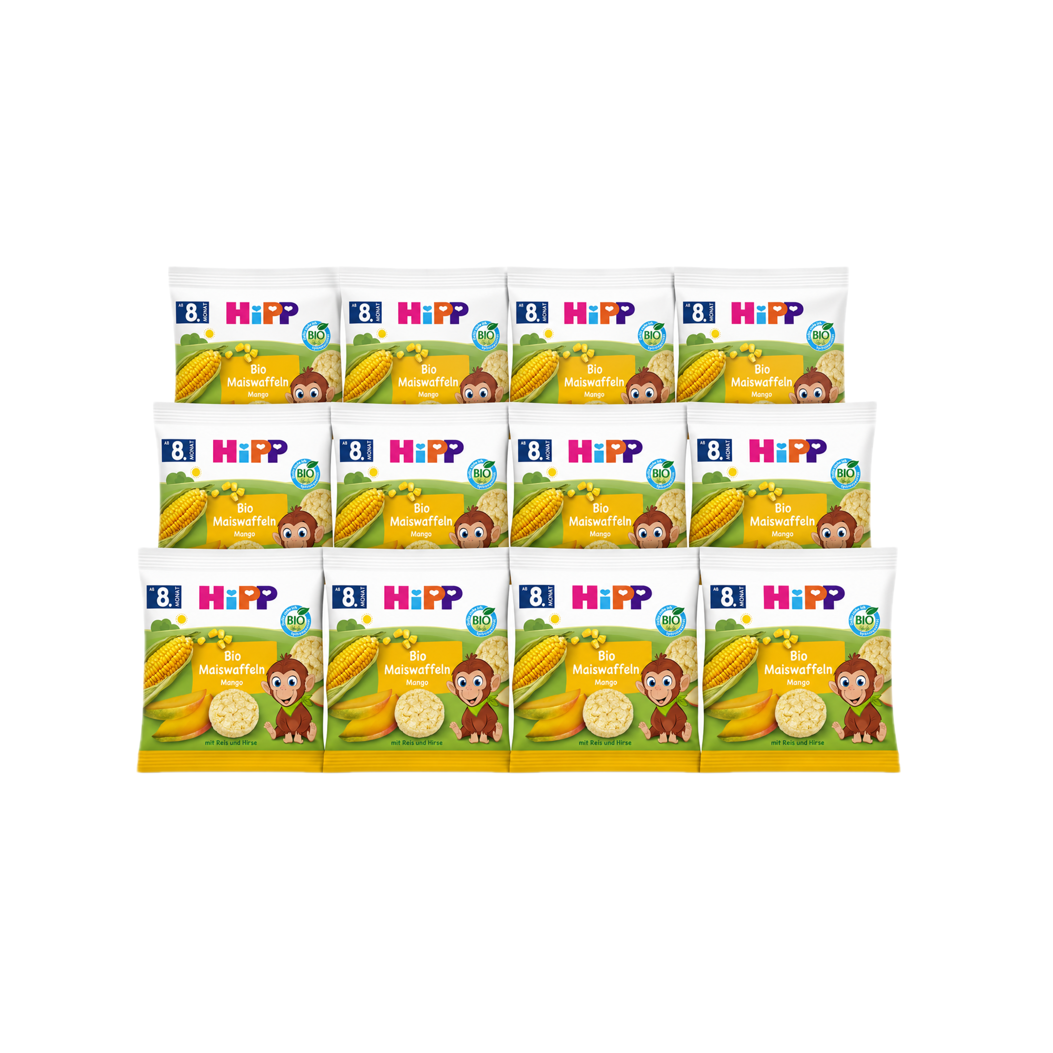 HiPP Organic Mango Corn Cakes Value Pack 12 × 23 g Baby Snack from 8 Months | Organic | Gluten Free | No Added Sugar